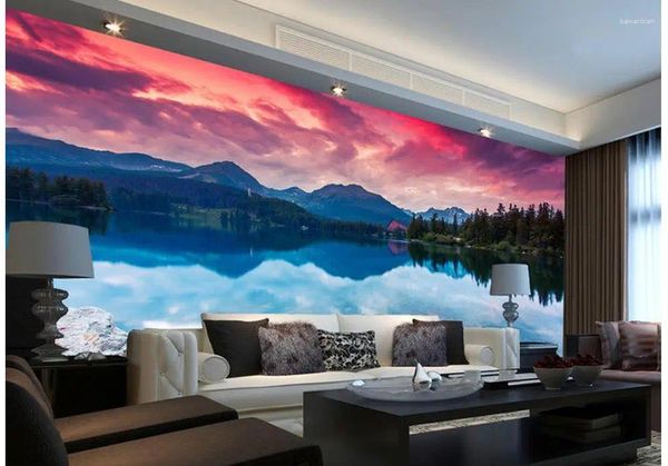 Fonds d'écran papier peint 3D pour les lacs de la pièce et les montagnes fond de pays