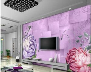 Fonds d'écran 3D Fond d'écran pour la chambre Fleur Fleur Purple Mural TV Mur