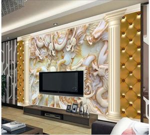 Fonds d'écran 3D Fond d'écran pour pièce Roman Pilier Jade Dragon sculpté Dragon Mur Po Living Style