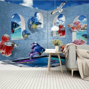 Wallpapers 3D wallpaper voor wanddecoratie achtergrond schilderen schilderij mediterrane zee guppies muurschildering