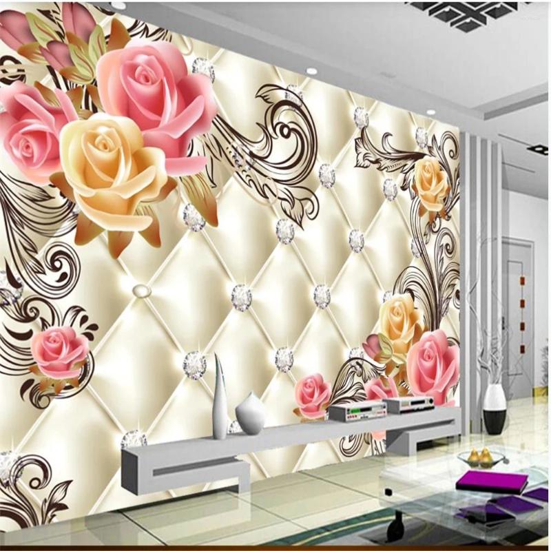 Sfondi Carta da parati 3D per pareti Soggiorno 3 D Diamond Soft Package Rose Background Wall