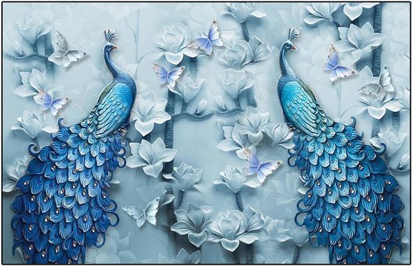 Papeles pintados 3d papel pintado pintura al óleo moderna Magnolia flor Pavo Real decoración del hogar para dormitorio personalizado Po en la pared