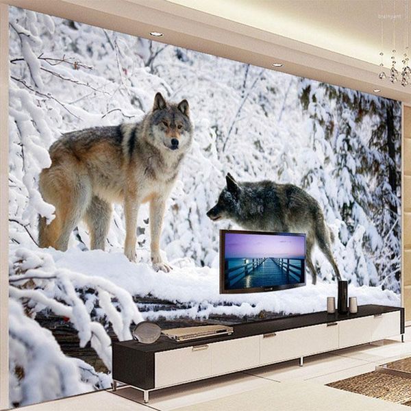 Fonds d'écran 3D Fond d'écran moderne simple animal loup neige paysage po mural salon TV canapé toile de fond peinture murale papier peint enfant