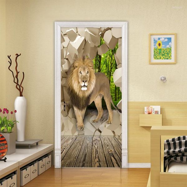 Papel tapiz 3D papel tapiz moderno Simple ladrillo Animal León Po murales sala de estar chico puerta del dormitorio pegatina creativa PVC impermeable decoración