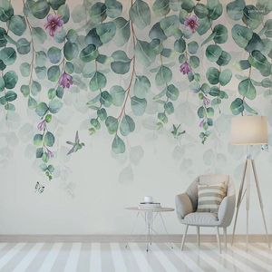 Wallpapers 3d behang moderne tropische bladeren bloemen vlinder vogels po muur muurschildering woonkamer slaapkamer romantische home decor stickers