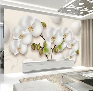 Fonds d'écran 3D Fond d'écran mural HD stéréo orchidée fleur blanche Po papier peint pour salon TV canapé toile de fond décor à la maison Papel peintures murales