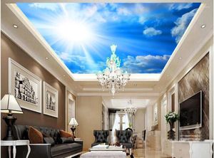 Fonds d'écran 3D Papier peint mural Sky Blue Cloud Plafond personnalisé Po Fresque européenne non tissé