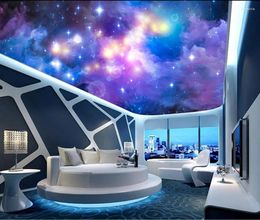 Fondos de pantalla 3D Fondo de pantalla Naturaleza Blue Sky Cloud Purple Cloin Techo moderno para murales de la sala de estar Rollo no tejido