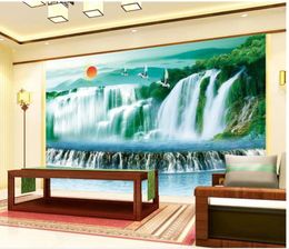 Fondos de pantalla Papel tapiz 3D Naturaleza Montañas y ríos Cascada que fluye Moderno para murales de sala de estar
