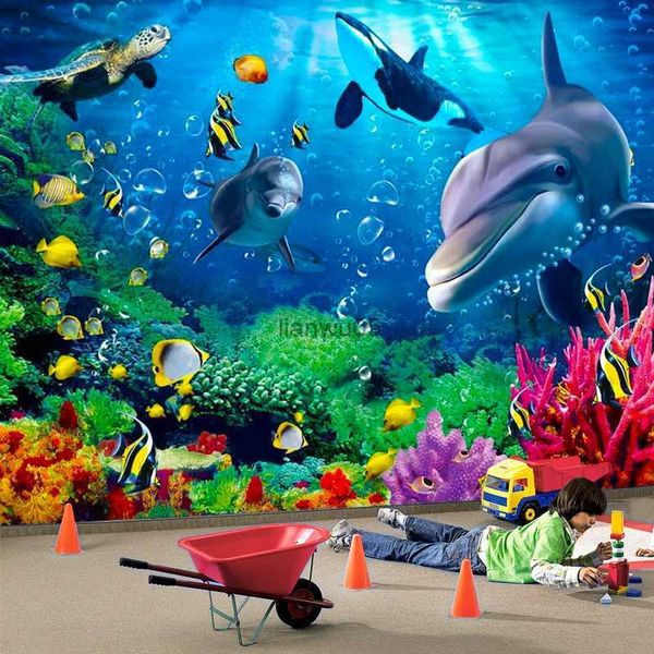 Fondos de pantalla Papel tapiz 3D Personalización personalizada Mundo submarino Delfín Dibujos animados Niños Mural de pared 3D Foto Papel de pared Papel De ParedeL2403