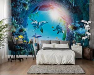 Fonds d'écran 3D Fonds d'écran Rouleaux pour murs Undersea World Dolphin Mural TV Fond Salon Chambre