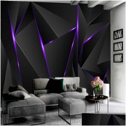 Fonds d'écran 3D Fond d'écran Trois-Nsional Noir Salon Chambre Décor à la maison Mur Ering Stéréoscopique Drop Livraison Jardin Dhijp