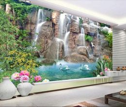 Fondos de pantalla Fondos de pantalla 3D Watrfall Swan Nature View Murals para sala de estar HD Papeles de PO impresa lienzo Papel de Parede