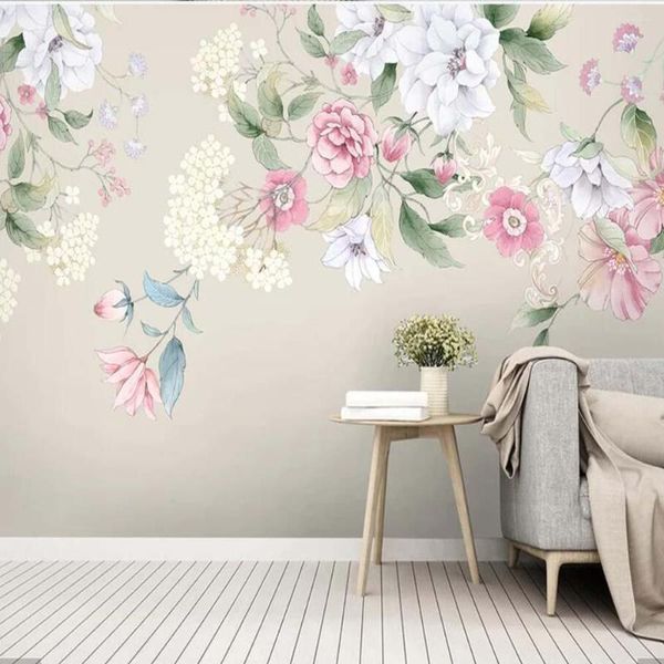 Fonds d'écran 3D Aquarelle Fleur Papier Peint Art Mural Stickers HD Imprimé Po Papier Rouleaux Papel De Parede Floral Murals