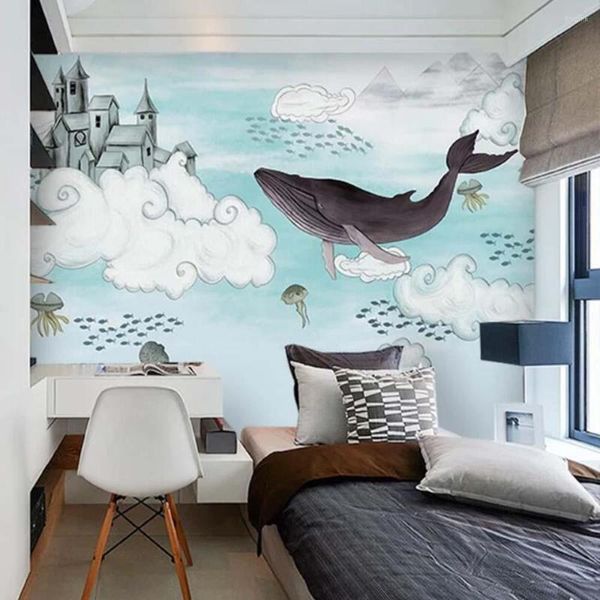 Fonds d'écran 3D baleine enfants chambre carton papier peint peintures murales pour fond TV décor mural texturé mural HD imprimé Po rouleaux de papier