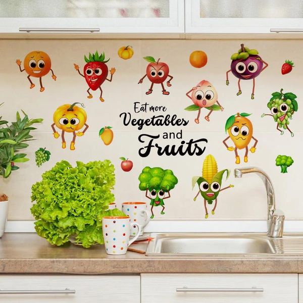 Fondos de pantalla 3 unids expresión de dibujos animados vegetales frutas pegatinas de pared refrigerador fondo cocina decoración del hogar mural ms2285