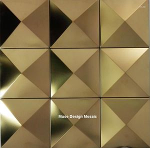 Fonds d'écran 4 couleurs disponibles miroir poli grande pyramide 100x100mm or en acier inoxydable métal mosaïque carrelage 3D convexe pour mur