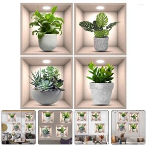 Fonds d'écran 4 pièces décor à la maison autocollant mural famille Pot de fleur décoratif décorer plantes occidentales autocollants décalcomanie fleurs homme