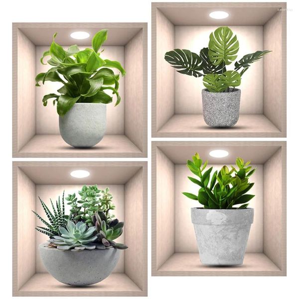 Fonds d'écran 4 pcs plante mur autocollant fleurs pot amovible impression salon famille décor occidental décalque enfant