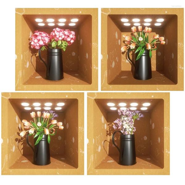Fonds d'écran 4 pièces autocollants muraux autocollants salon réfrigérateur auto-adhésif fleurs décalcomanie 3D plante vase PVC collant