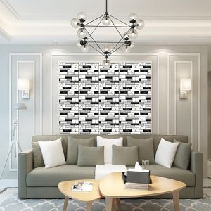 Papiers peints 5 pièces/ensemble 3D PVC blanc noir brique Grain Stickers muraux papier marbre pierre papier peint effet rustique auto-adhésif décoration de la maison