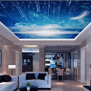 Wallpapers 5D/8D Outer Space Blue Sky Moon 3d Muur Plafond Muurschilderingen Behang Voor Woonkamer Po Muurschildering