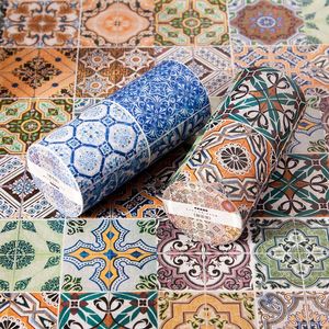 Wallpapers 5M/DIY Retro Baksteen Patroon Blauw En Wit Muurstickers Tegel Home Decor Sticker Papers Papel Adhesivo Pared