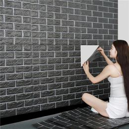 Fonds d'écran 70x100cm décoration pour chambre à coucher PVC autocollants muraux imperméables motif de brique en mousse maison moderne 3D panneaux de couleur unie