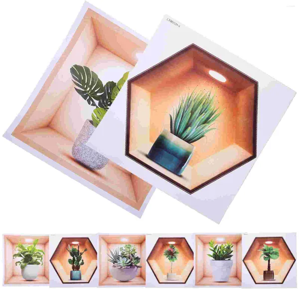 Fonds d'écran 8 feuilles Plants en pot décalcomanies murales autocollants en pot des fausses décorations amovibles