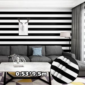 Wallpapers 9,5 m zwart -wit klassiek brede streep contact papier behang diy winkel achtergrond muurbekleding decor