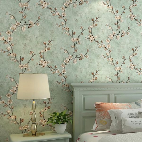 Fondos de pantalla 9.5M Papel tapiz floral en relieve no tejido Dormitorio retro Sala de estar Etiqueta de la pared Calcomanías Cubierta de arte Decoración del hogar