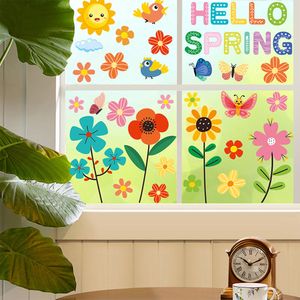 Fondos de pantalla 9 hojas Flor de primavera Etiqueta de la ventana Etiqueta de vidrio de mariposa Pegatinas de pared DIY Calcomanías de papel tapiz para dormitorio Sala de estar 230505