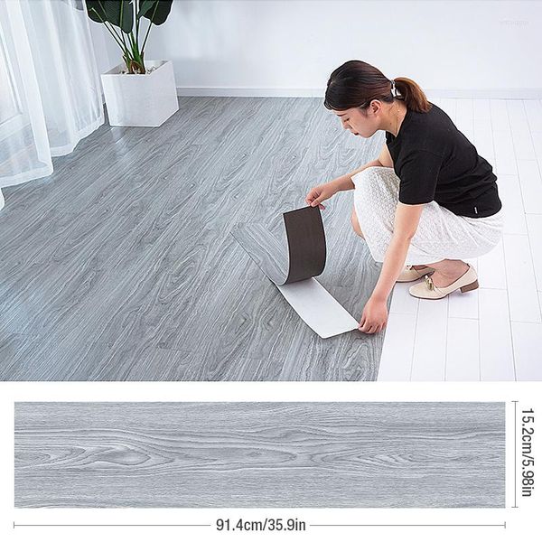 Fondos de pantalla 91x15cm 3D Sself-adhesivo Etiqueta de piso Espesar Papel tapiz de grano de madera Pared impermeable Habitación Resistente al desgaste Sticke
