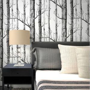 Wallpapers abstract zwart en witte tak niet-geweven behang boombroek berken bos woonkamer tv achtergrond muur restaurant