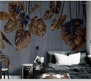 Fonds d'écran abstrait feuilles botaniques vintage 3D papier peint salon TV canapé mur chambre papiers décor à la maison restaurant bar mural