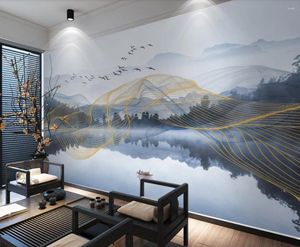 Fonds d'écran abstrait géométrique papier peint mural ligne d'or toile imperméable de luxe créatif nouveauté HD papiers peints rouleaux décor à la maison personnalisé