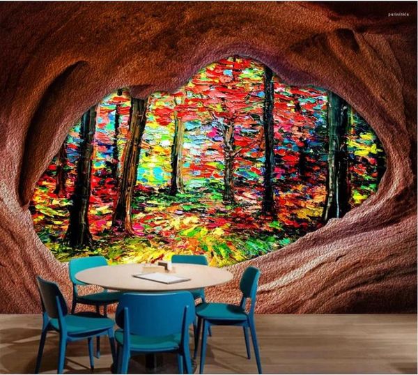 Fondos de pantalla abstractos Pintura al óleo Muro de piedra Maderas 3D ventana de fondo grande tridimensional