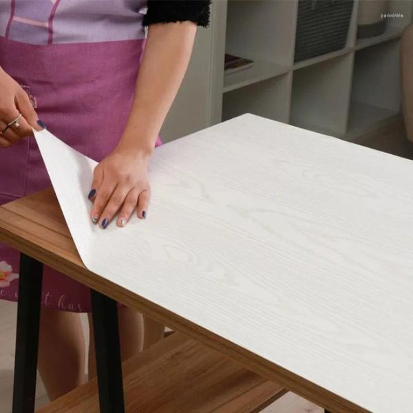 Fonds d'écran Rouleau de papier peint adhésif avec 10 mètres en bois blanc décoratif meubles armoires à grains autocollants soi-même