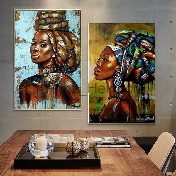 Fonds d'écran Africain Noir Femme Graffiti Art Affiches Et Gravures Abstrait Africain Fille Toile Peintures Sur Le Mur Art Photos Mur Décor J230704