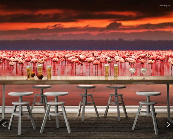 Fondos de pantalla Flamenco africano en la hermosa puesta de sol de Kenia Papel tapiz 3D Papel de pared Sala de estar TV Sofá Pared Dormitorio Restaurante Mural