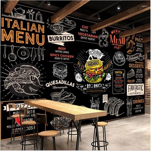 Fonds d'écran Style américain et européen Burger Pizza italienne Western Fast Food Restaurant fond papier peint mural Snack Bar papier peint 3D