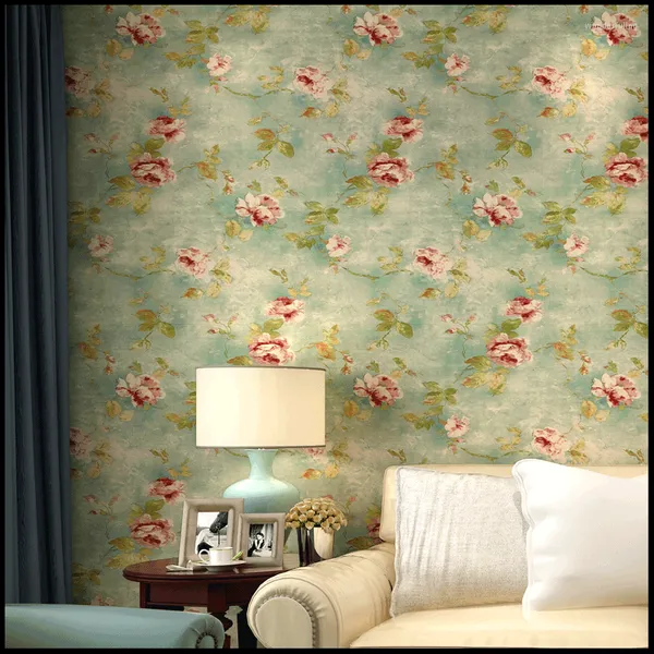 Fonds d'écran Country américain rétro chiné sans couture chambre à coucher papier peint couloir TV fond pastorale grande fleur AB revêtement mural tissu