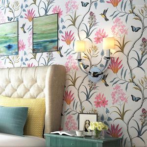 Fonds d'écran Pays américain Papier peint Fleurs de jardin fraîches et oiseaux Chambre à coucher Fond de télévision dans le salon Porche Non-tissé