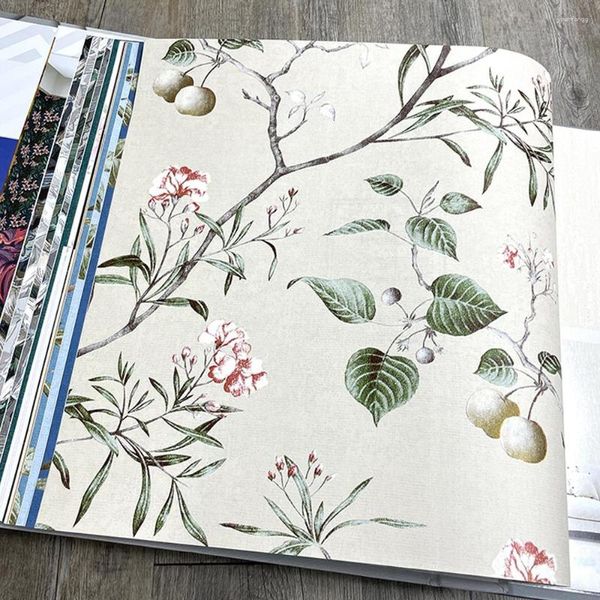 Fonds d'écran Américain Rustique Vintage Floral Papiers Peints Décor À La Maison Non Tissé Arbre Fruitier Papier Peint Rouleau Pour Salon Chambre Murale