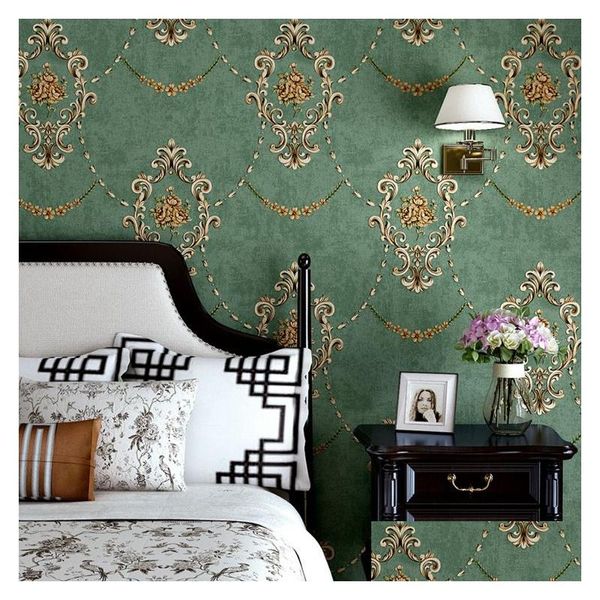 Fondos de pantalla American Rustic Vintage Flower Wallpaper Retro Blue Green Roll Dormitorio Decoración Murales Papel de pared no tejido Drop Entrega Ho Dhpl8