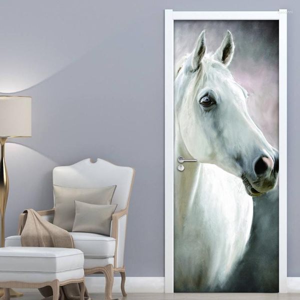 Papeles pintados Animal caballo creativo DIY autoadhesivo puerta pegatina 3D Mural pared cuadros para sala de estar dormitorio estudio Po papel tapiz