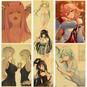 Fondos de pantalla Anime Hentai Girl Sex Poster Kraft Paper Poster Anime Movie Prints Bar Cafe Wall Art Pictures Pintura Decoración para el hogar J230704