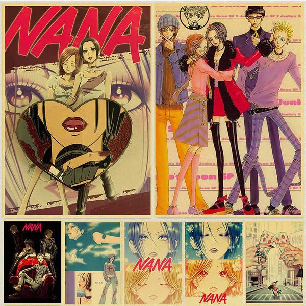 Fondos de pantalla Anime Nana Vintage Poster Home Room Decor Art Pintura Divertida Etiqueta de la pared para Coffee House Bar Kraft Papel Impresiones y carteles J230224