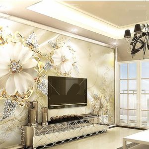 Wallpapers van toepassing op vergaderruimte en EL Europese stijl high-end plantenstof prachtige sprankelende bloemen muurschildering behang