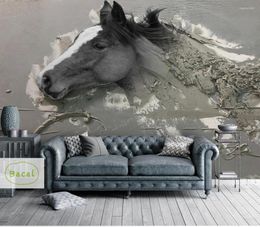 Fonds d'écran Bacal Personnalisé 3D Po Papier Peint Mural Papel De Parede Relief Stéréo Cheval Blanc Peinture À L'huile Abstraite Papier Peint Pour Salon